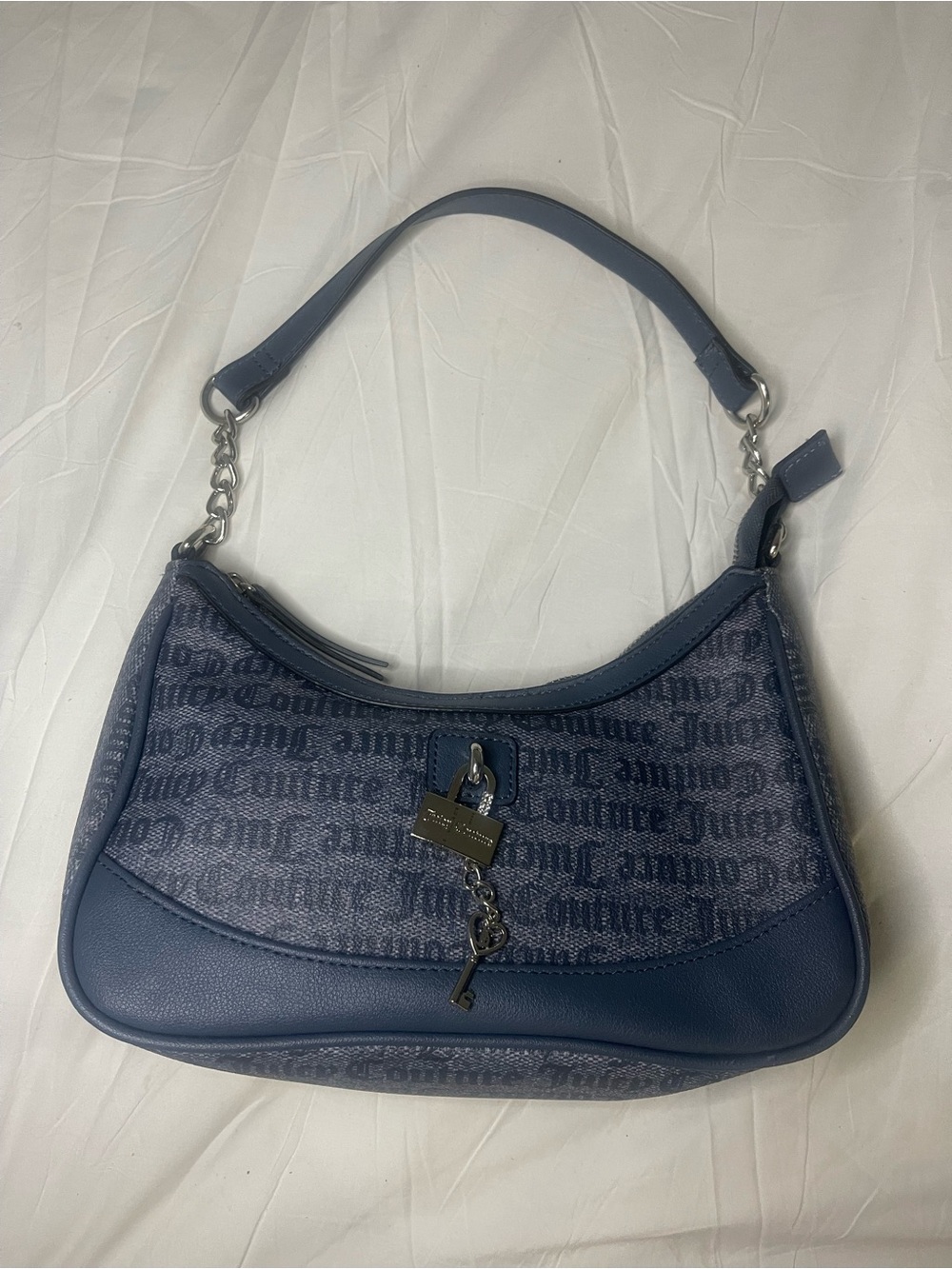 Juicy Couture Denim Blue Logo Jacquard Shoulder Bag